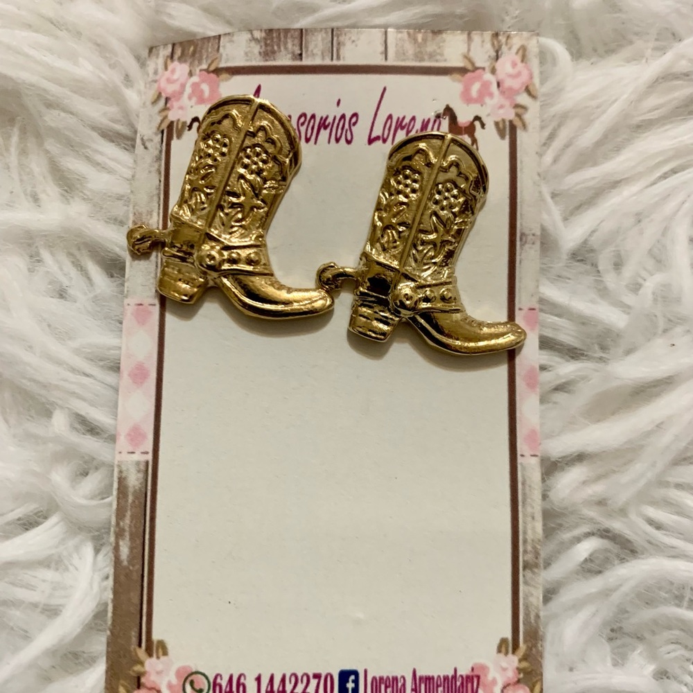 Gold color cowgirl boot earrings thick boot form